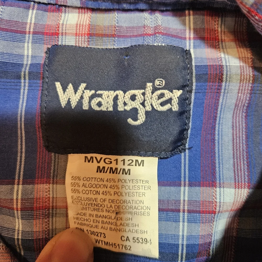 Wrangler Pearl Snap Blue Plaid Medium Western - Picture 4 of 9